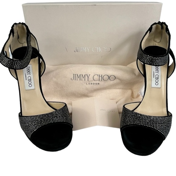 Jimmy Choo Shoes - Jimmy Choo 015 Lancer Crystal Embellished Platform Heels Women 39.5 Black Suede